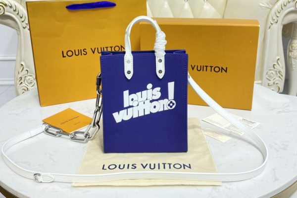 Replica Louis Vuitton M80841 LV Sac Plat XS bag in Blue cowhide leather