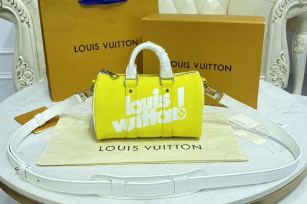 Replica Louis Vuitton M80842 LV Keepall XS bag in Yellow cowhide leather