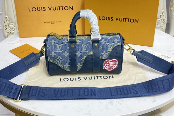 Replica Louis Vuitton M81011 LV Keepall XS Bag in Blue Monogram Denim