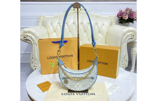 Replica Louis Vuitton M81094 LV Loop half-moon baguette handbag in Since 1854 Jacquard textile