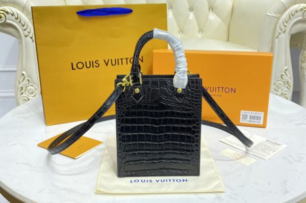 Replica Louis Vuitton N99487 LV Petit Sac Plat bag in Black Brilliant Alligator leather