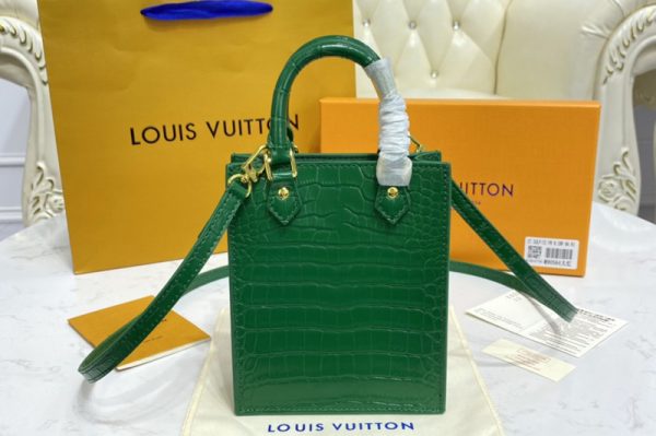 Replica Louis Vuitton N99487 LV Petit Sac Plat bag in Green Brilliant Alligator leather