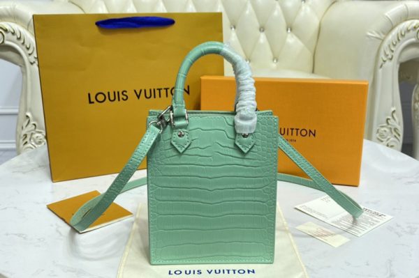 Replica Louis Vuitton N99487 LV Petit Sac Plat bag in Aqua Green Brilliant Alligator leather