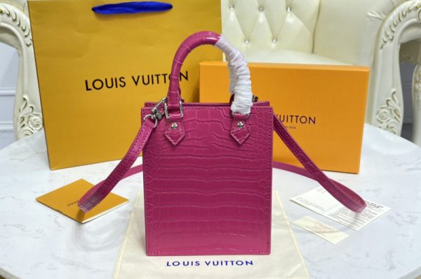 Replica Louis Vuitton N99487 LV Petit Sac Plat bag in Pink Brilliant Alligator leather