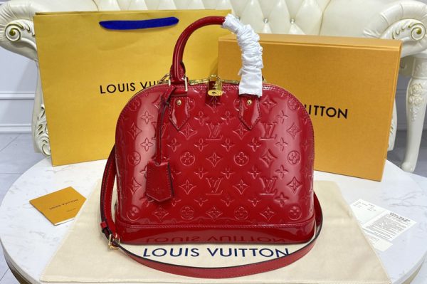 Replica Louis Vuitton M91611 Alma PM Bag in Red Monogram Vernis