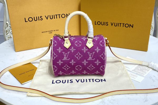 Replica Louis Vuitton M95052 LV Nano Speedy Bag in Purple Monogram Denim