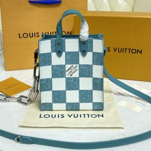 Replica Louis Vuitton N60495 LV Sac Plat XS bag in Turquoise Cowhide leather