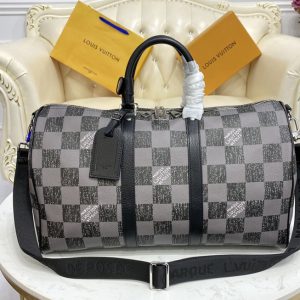 Replica Louis Vuitton N80404 LV Keepall Bandoulière 45 bag in Graphite Cowhide leather