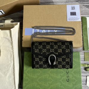 Replica Gucci ‎401231 Dionysus GG mini chain bag in Black and ivory GG denim jacquard