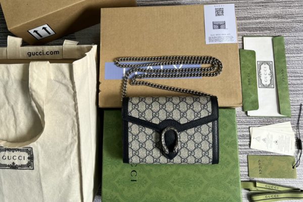 Replica Gucci ‎401231 Dionysus GG chain wallet in Beige and blue GG Supreme canvas