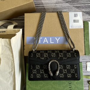 Replica Gucci ‎499623 Dionysus small GG shoulder bag in Black and ivory GG denim jacquard