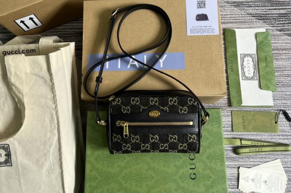 Replica Gucci ‎517350 Ophidia mini GG bag in Black and ivory GG denim jacquard