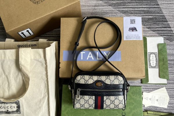 Replica Gucci ‎517350 Ophidia GG mini bag in Beige and blue GG Supreme canvas