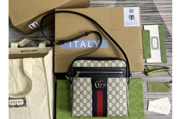 Replica Gucci 547926 Ophidia GG small messenger bag in Beige and blue GG Supreme canvas