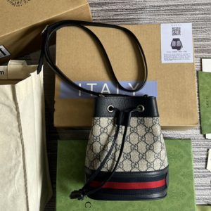 Replica Gucci 550620 Ophidia mini GG bucket bag in Beige and blue GG Supreme canvas