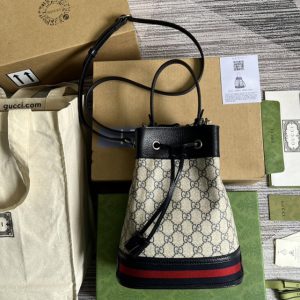 Replica Gucci 550621 Ophidia small GG bucket bag in Beige and blue GG Supreme canvas