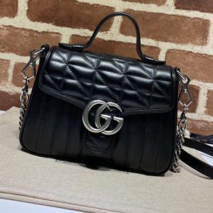 Replica Gucci 583571 GG Marmont mini top handle bag in Black matelasse leather