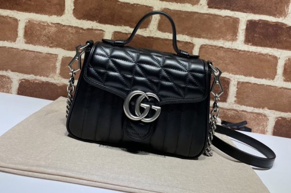 Replica Gucci 583571 GG Marmont mini top handle bag in Black matelasse leather