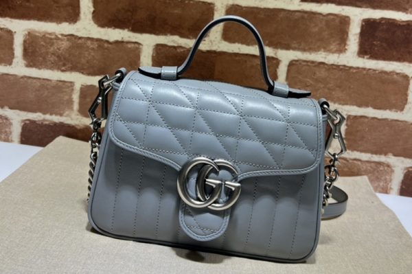 Replica Gucci 583571 GG Marmont mini top handle bag in Grey matelasse leather