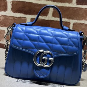 Replica Gucci 583571 GG Marmont mini top handle bag in Blue matelasse leather