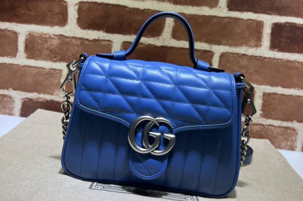 Replica Gucci 583571 GG Marmont mini top handle bag in Blue matelasse leather