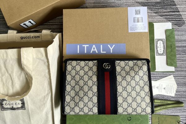 Replica Gucci ‎598234 Ophidia GG toiletry case in Beige and blue GG Supreme canvas