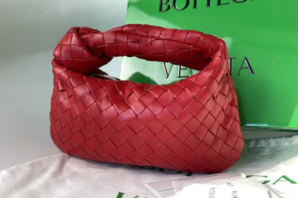 Replica Bottega Veneta 609409 Mini Jodie Rounded hobo bag in Red Intrecciato leather