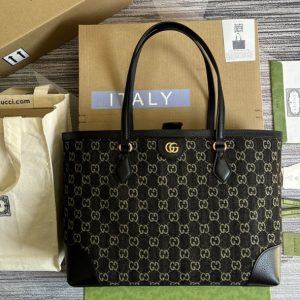 Replica Gucci ‎631685 Ophidia medium tote with Web Bag in Black and ivory GG denim jacquard