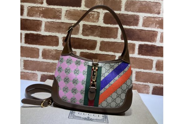 Replica Gucci 636706 Jackie 1961 small shoulder bag in Beige and ebony GG Supreme canvas with geometric print