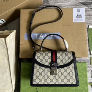 Replica Gucci 651055 Ophidia small top handle bag in Beige and blue GG Supreme canvas