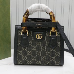 Replica Gucci 655661 Gucci Diana jumbo GG mini tote bag in Black and ivory GG denim jacquard