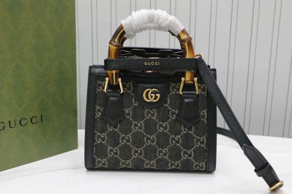 Replica Gucci 655661 Gucci Diana jumbo GG mini tote bag in Black and ivory GG denim jacquard