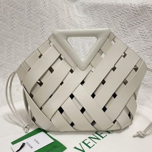 Replica Bottega Veneta 658697 Point Intreccio leather top handle bag in White Intreccio leather