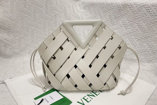 Replica Bottega Veneta 658697 Point Intreccio leather top handle bag in White Intreccio leather