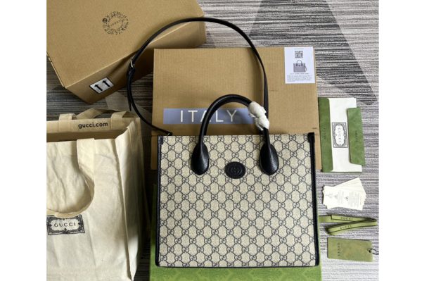 Replica Gucci ‎‎659983 GG small tote bag in Beige and blue GG Supreme canvas