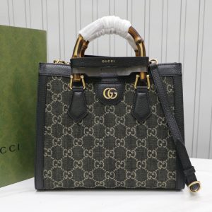 Replica Gucci 660195 Gucci Diana jumbo GG small tote bag in Black and ivory GG denim jacquard