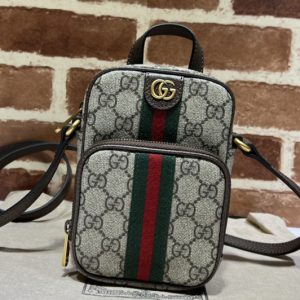 Replica Gucci 671682 Ophidia mini bag in Beige and ebony GG Supreme canvas