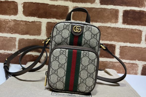 Replica Gucci 671682 Ophidia mini bag in Beige and ebony GG Supreme canvas