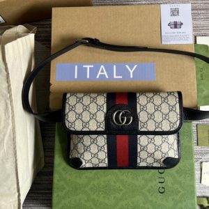 Replica Gucci 674081 Ophidia belt bag in Beige and blue GG Supreme canvas