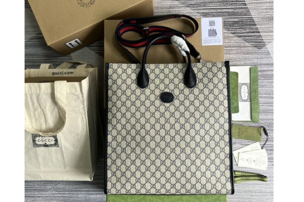 Replica Gucci 674155 Medium tote with Interlocking G in Beige and blue GG Supreme canvas