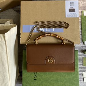 Replica Gucci 675795 Gucci Diana mini shoulder bag in Brown leather