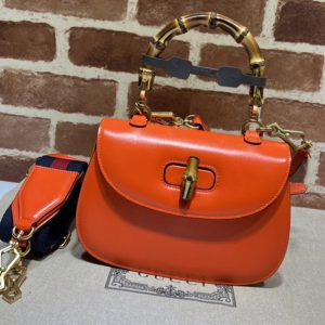 Replica Gucci ‎675797 Small top handle bag with Bamboo in Red leather