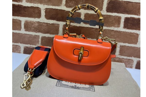 Replica Gucci ‎675797 Small top handle bag with Bamboo in Red leather