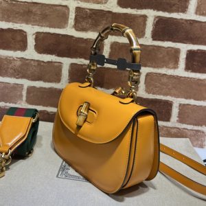 Replica Gucci ‎675797 Small top handle bag with Bamboo in Yellow leather