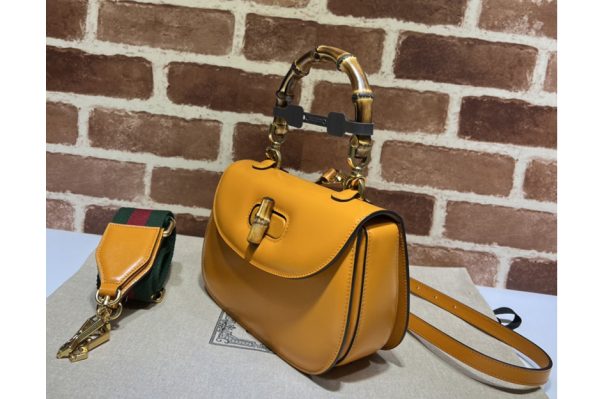 Replica Gucci ‎675797 Small top handle bag with Bamboo in Yellow leather