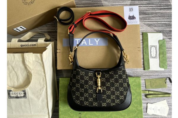 Replica Gucci ‎678843 Jackie 1961 small shoulder bag in Black and ivory GG denim jacquard