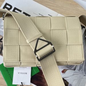 Replica Bottega Veneta 680513 Small intreccio webbing cross-body bag in Beige Webbing