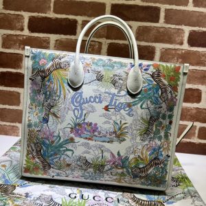 Replica Gucci 687827 Gucci Tiger GG medium tote bag in White Leather