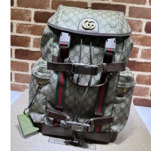 Replica Gucci 690999 GG skateboard backpack with Web in Beige and ebony GG Supreme canvas