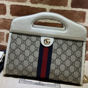 Replica Gucci 693724 Ophidia small tote bag with Web in Beige and ebony GG Supreme canvas